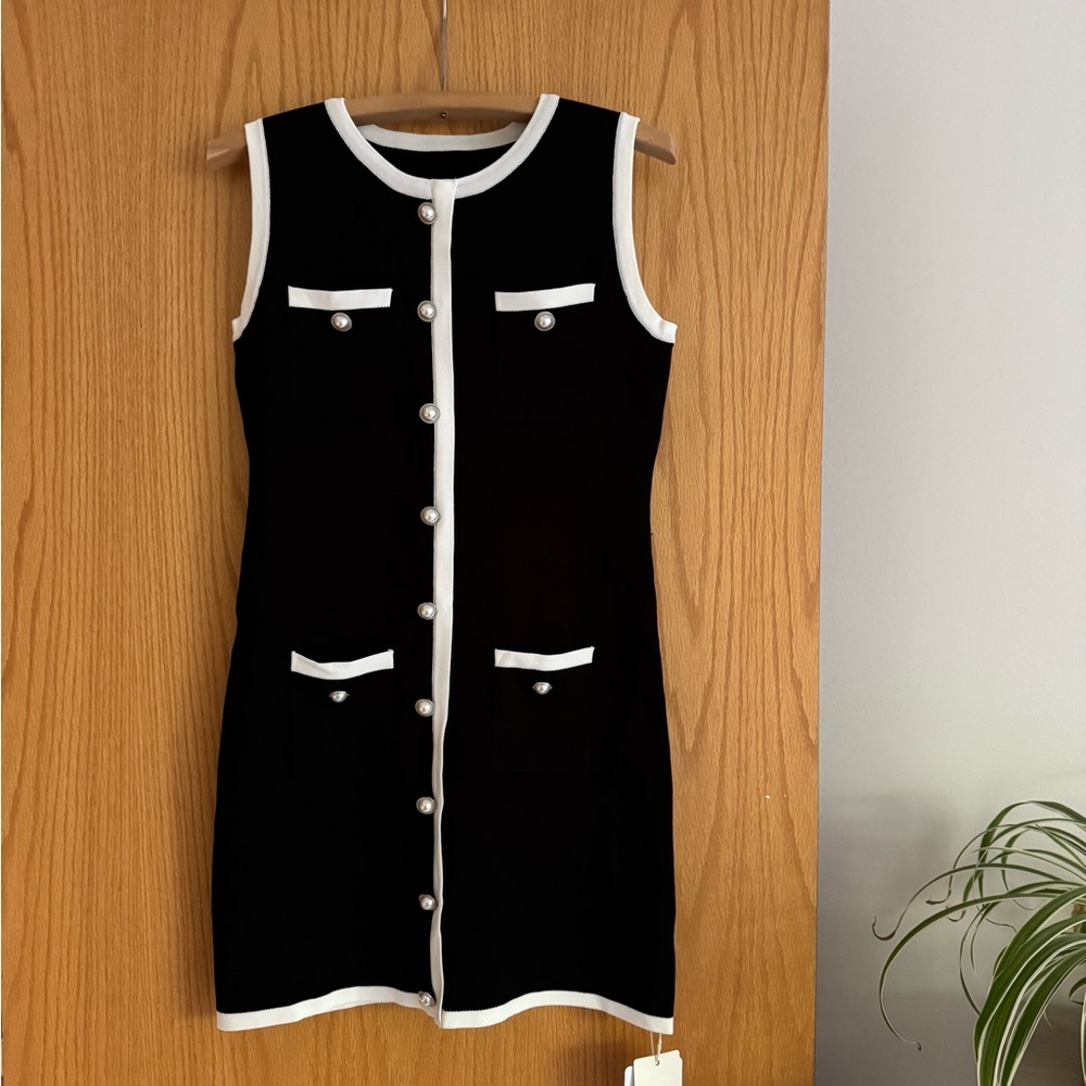 Commense Black and White Sheath Mini Dress